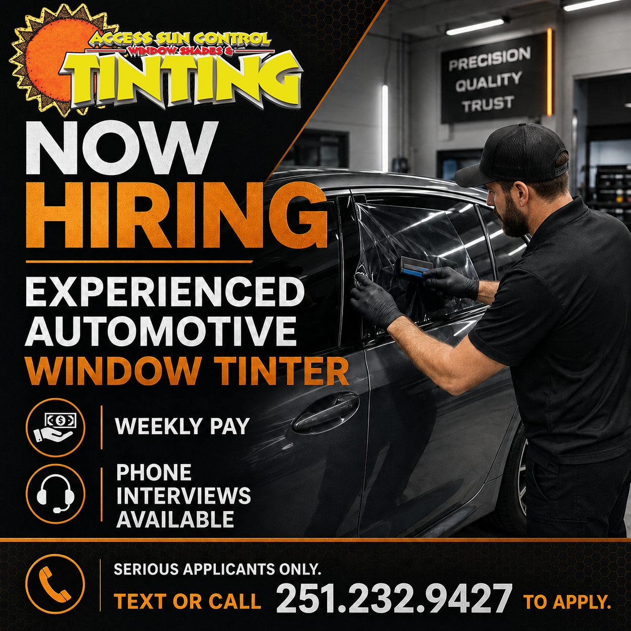 Now hiring experienced automotive window tinter