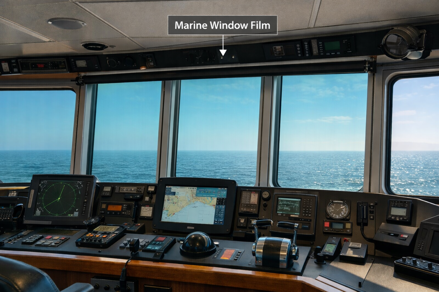Marine window film on bridge windows